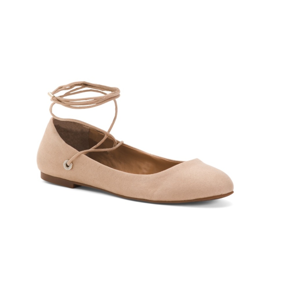 Jessica Simpson Bingley Lace Up Ballet Flats Almond Microsuede Women’s Size 7.5